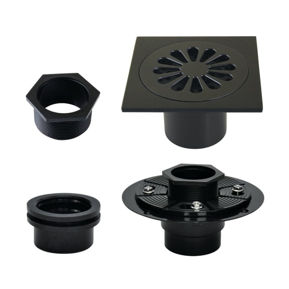 Kingston Brass BSFK4161MB Watercourse 4-Inch Brass Square Grid Shower Drain with Hair Strainer and Base Flange in Matte Black