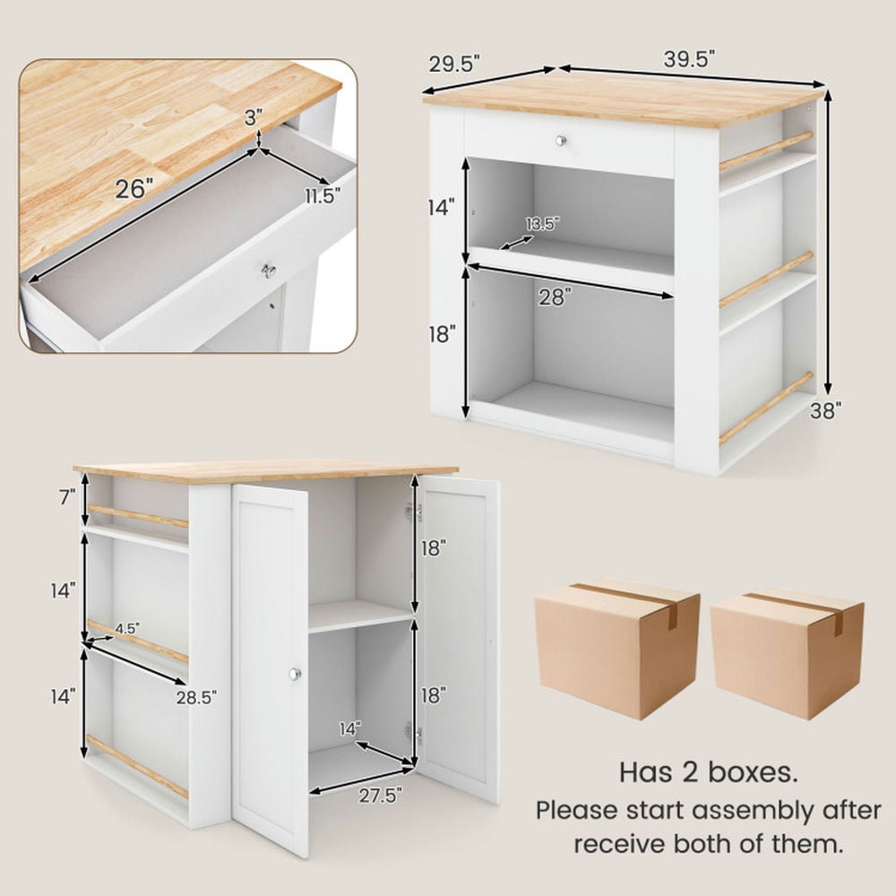 Finihen Rolling Storage Cabinet Cart, Kitchen Island Cart, Modern Kitchen Island with Rubber Wood Countertop and Storage, for Kitchen, Dining Room, White Finihen Rolling Storage Cabinet Cart, Kitchen Island Cart, Modern Kitchen Island with Rubber Wood Countertop and Storage, for Kitchen, Dining Room, White