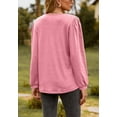 thumbnail image 5 of Split V Neck Ruffle Henley Top, Pink, X-Large, 5 of 5