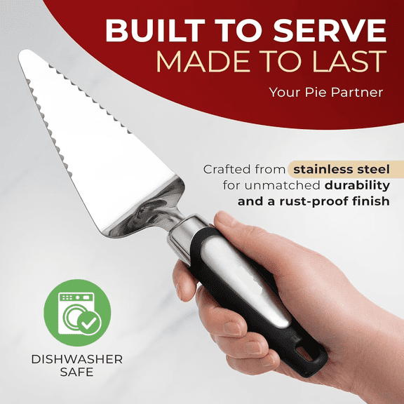 Black Stainless Steel Pie Server Serrated Both Sides Left Right Handed