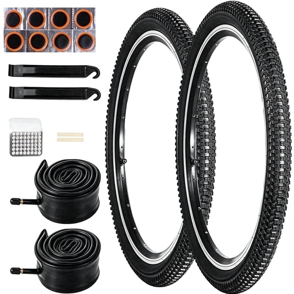 2 PCS 20x1.95 Bike Tire and Tube Set, 20 Inch Mountain Bike Tires with Inner Tubes, Tire Levers, Patch Kit and Repair Tools for Trail, City, BMX, Folding Bike, Off Road Riding