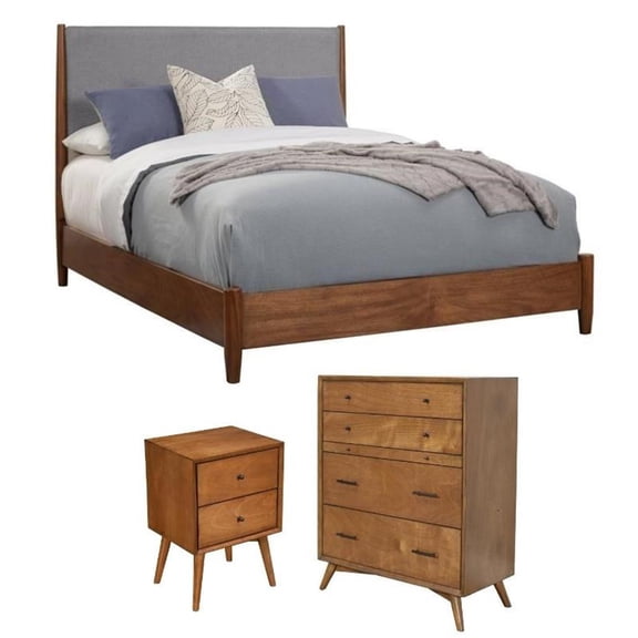 Home Square 3 Piece Set with Chest Queen Panel Bed & Nightstand in Acorn Brown