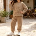 thumbnail image 5 of ITSAME Girls Fleece Outfit Set Crewneck Sweatshirt and Jogger Pants 2-Piece Fall Winter Warm Casual Clothes Brown Size 3T, 5 of 8