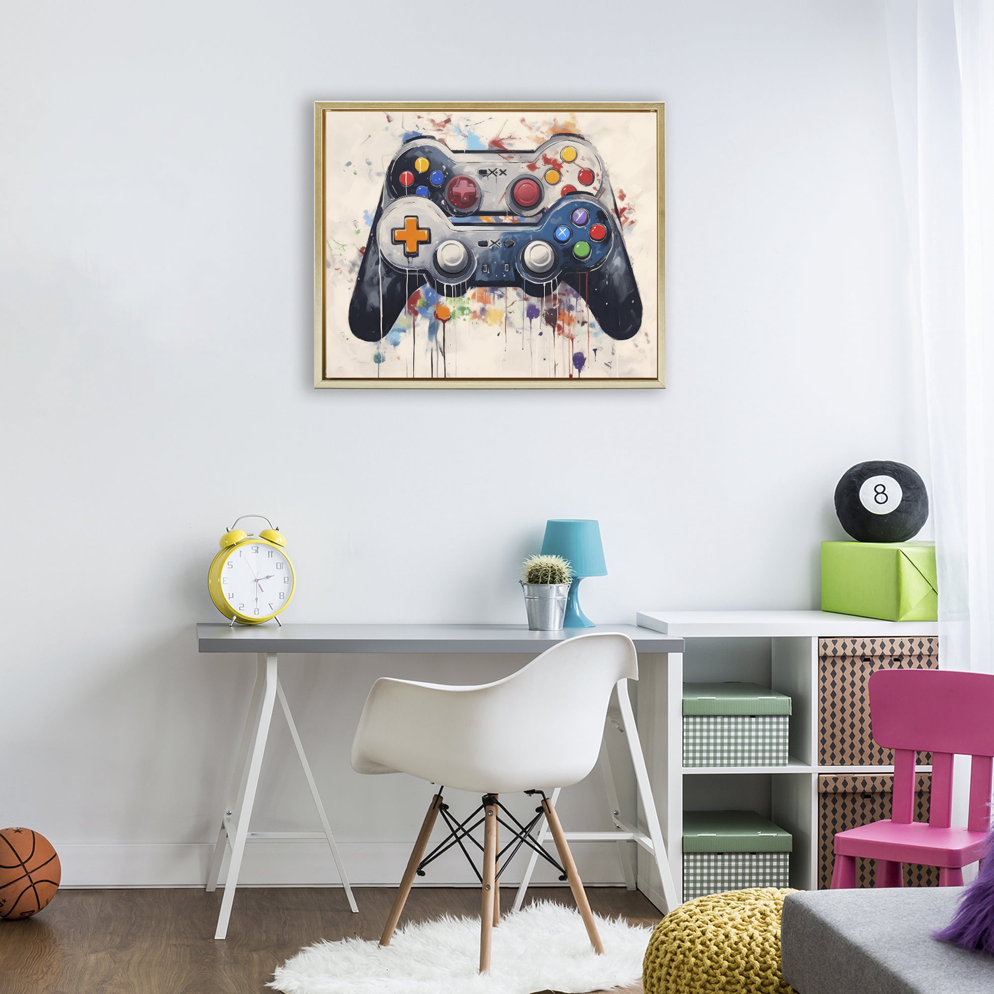 Stupell Industries Joystick Journeys Controller Duo Gold Framed Floater Canvas Wall Art, design by Lazar Studio