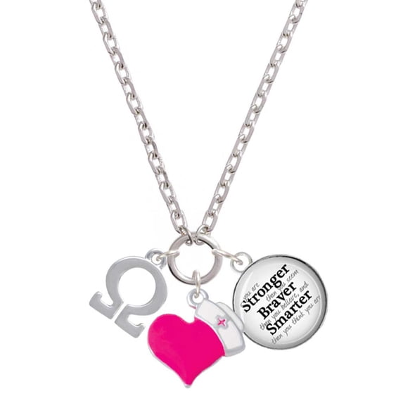 Delight Jewelry Silvertone Large Greek Letter - Omega - Hot Pink Heart Nurse Strong Zoe Necklace
