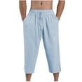 thumbnail image 2 of Pantalones largos de moda para hombre, casuales, de color sólido, con bolsillos, elásticos, deportivos, de lino y algodón., 2 of 5