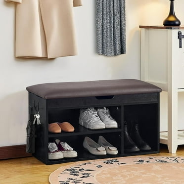 Redlife Wood Shoe Storage Organizer Shoe Cabinet Bench with Cushion for Entryway