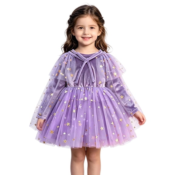 Gaexia Toddler Girls Long Sleeve Party Dress, Mesh Dance Party Tutu Gown, Cute Formal Occasion Birthday Celebration Outfit