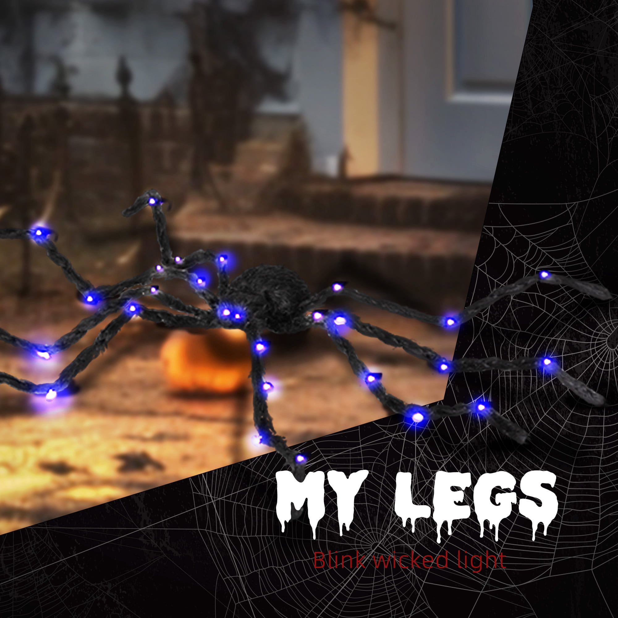 Light-Up Oversized Spider Halloween Decoration 47.2 Inch Purple Glowing Bendable Legs Battery-Operated for Haunted House
