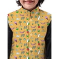thumbnail image 5 of eloria Boys Hawaii Printed Nehru Jacket Front Button Closure Casual Party Wear Vest Waistcoat Mustard, 5 of 7