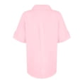 thumbnail image 5 of Button Down Shirt Women Cotton Short Sleeve Blouses V Neck Collared Button Up Summer Beach Tops Pink L, 5 of 6