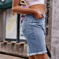 thumbnail image 6 of REALiKUN Denim Bermuda Shorts Women Frayed Hem Jean Short Streetwear Straight Leg Short with Pocket, 6 of 8