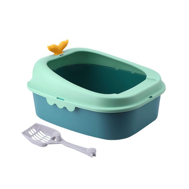 Cat Toilet Open Top Pet Litter Tray Semi Enclosed Cat Sandbox Cat Litter Box for Green L