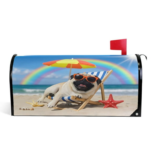 Ryvnso Mailbox Cover Pug Dog Beach Magnetic Mailbox Wrap Standard Size 21x18 Inch
