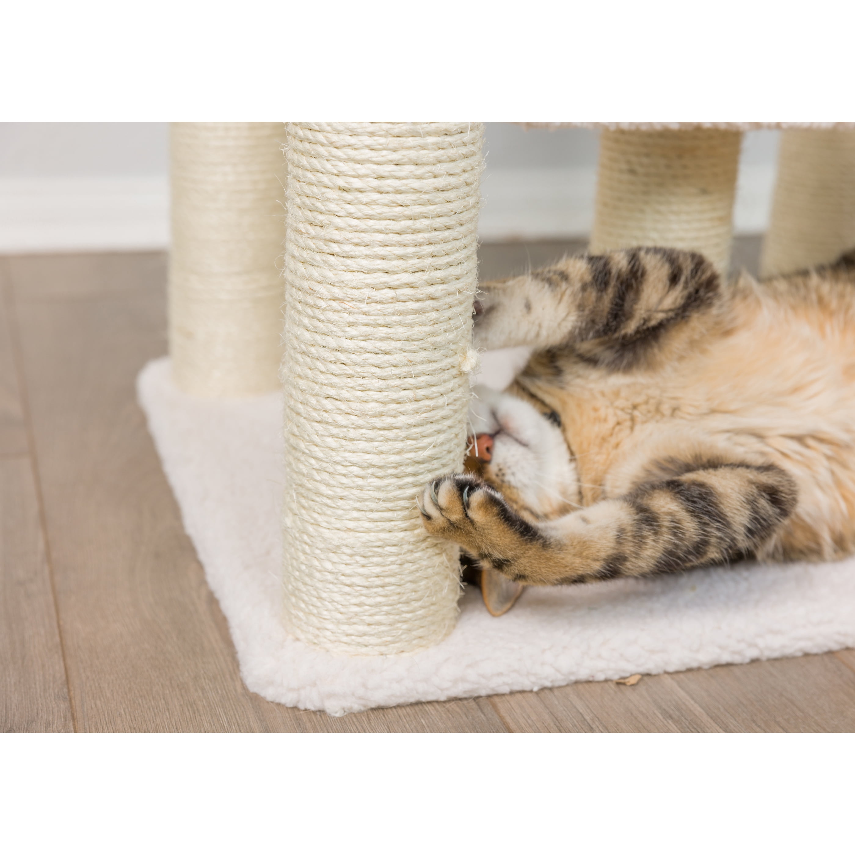 Armarkat 62-in Real Wood Cat Tree & Condo Scratching Post Tower, Ivory