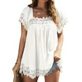 thumbnail image 1 of Blusas de encaje de verano para mujer, manga corta, cuello cuadrado, blusas fluidas, camisas para fiestas, playas, vacaciones, 1 of 6