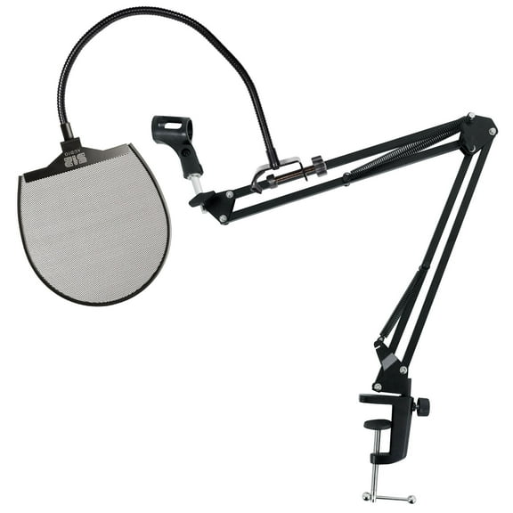 Rockville DMS30 Microphone Boom Arm Studio Podcast Mic Stand Clamp Pop Filter