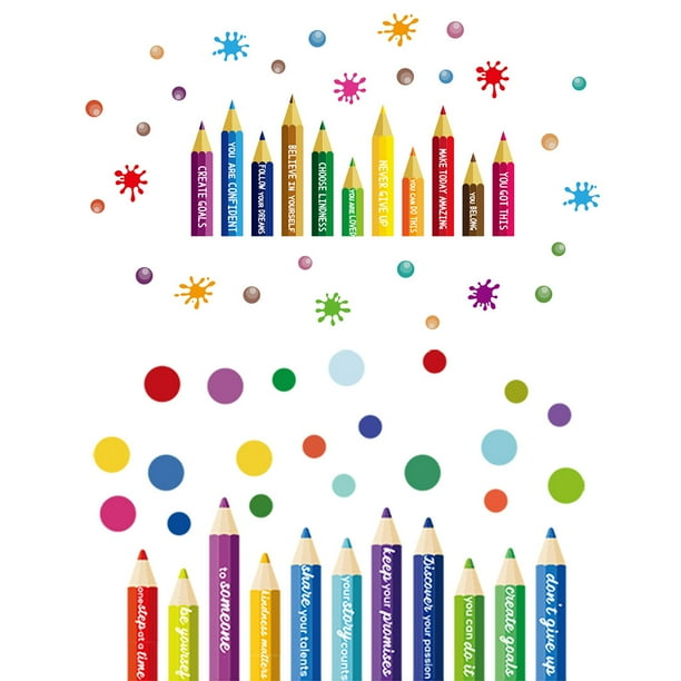 Adhesivos de pared con lápiz colorido con cita inspiradora de PVC