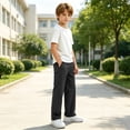 thumbnail image 5 of ZBSOKO Boys Pull On Pants Straight Leg Solid Color Casual Pant with Side Pockets Elastic Waist Open Bottom Trousers for Teen 5-14 Years, 5 of 7
