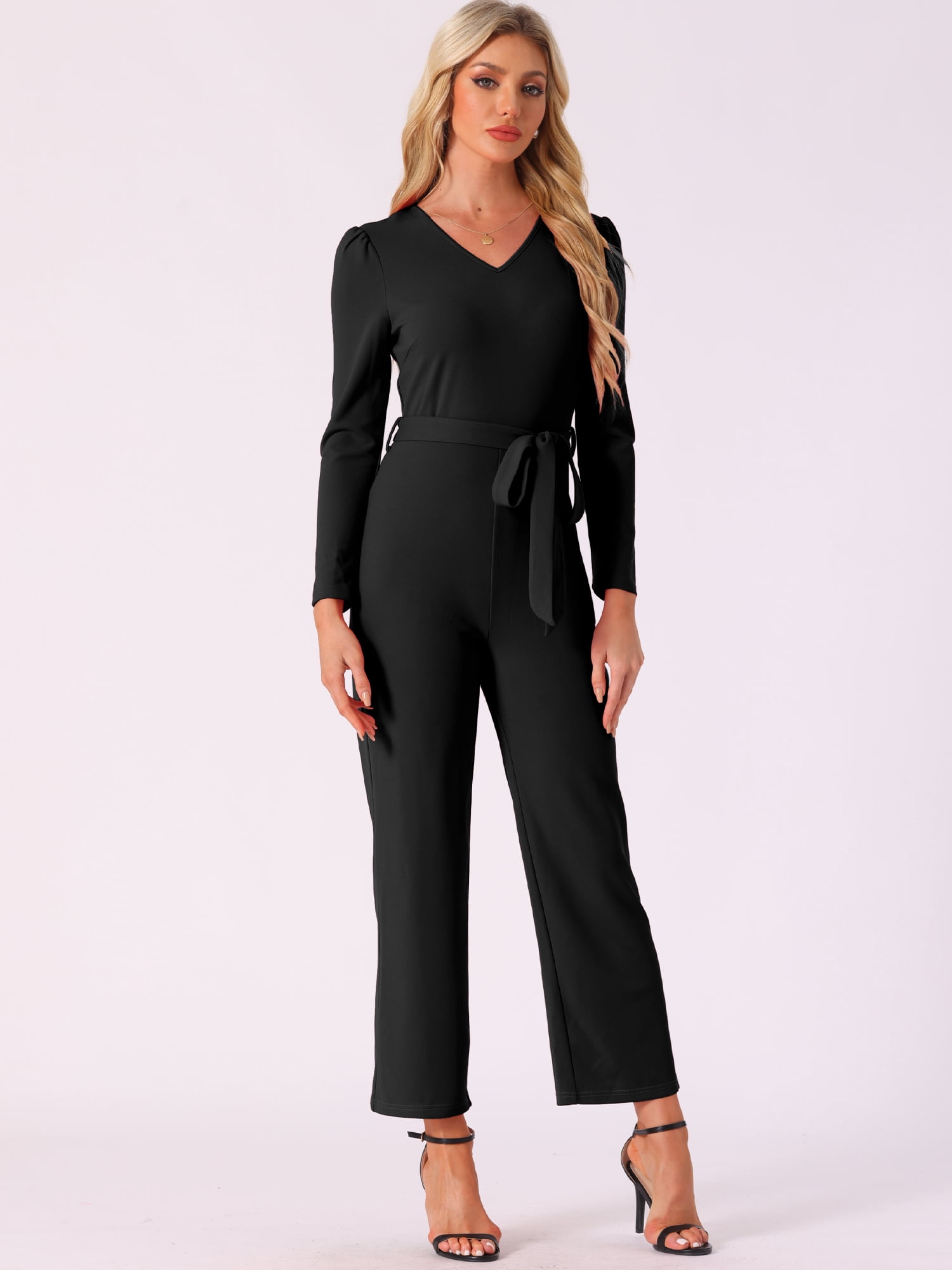 DARING DIVA Women's V Neck Wide Leg Elegant Knit Jumpsuits XL Black