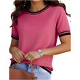 thumbnail image 2 of Women Short Sleeve Sweater Summer Crew Neck Dressy Casual Soft Knit Pullover Tops Trendy,XL,#03 Hot Pink, 2 of 6