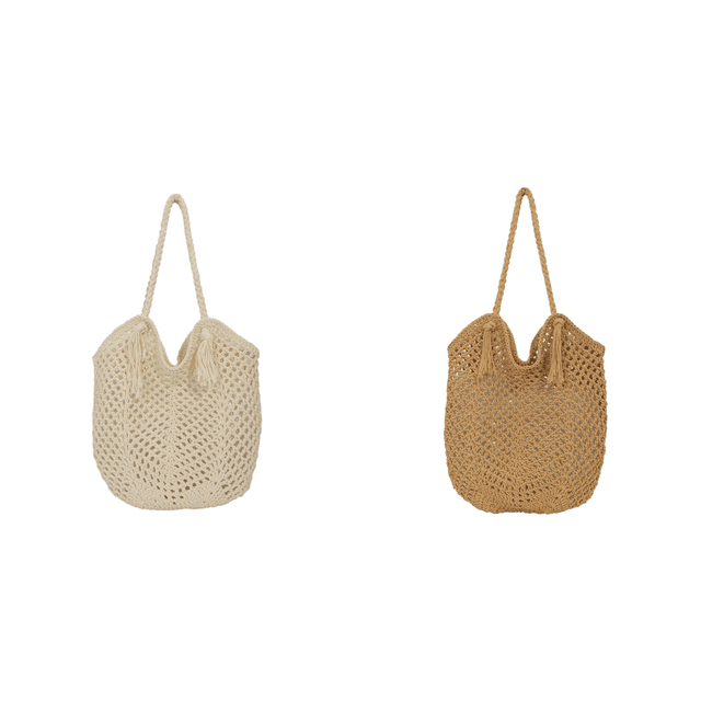 Bolso Playa Verano Paja Mano Malla para Mujer Hombro Tejido (Beige)