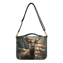 ZUXONGSY Retro Deer American Flag Print Bible Cover Case for Men Women Faux Leather Bible Bag Stylish Bible Case with Detachable Strap & Carrying Handle Lightweight Bible Tote Bag, L