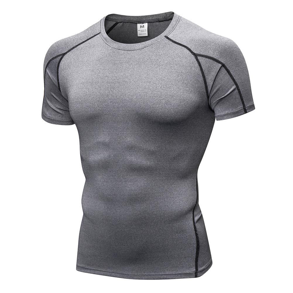 Mens Athletic Fitness T-shirt Compression Cycling Gym Training Tops Short Sleeve 