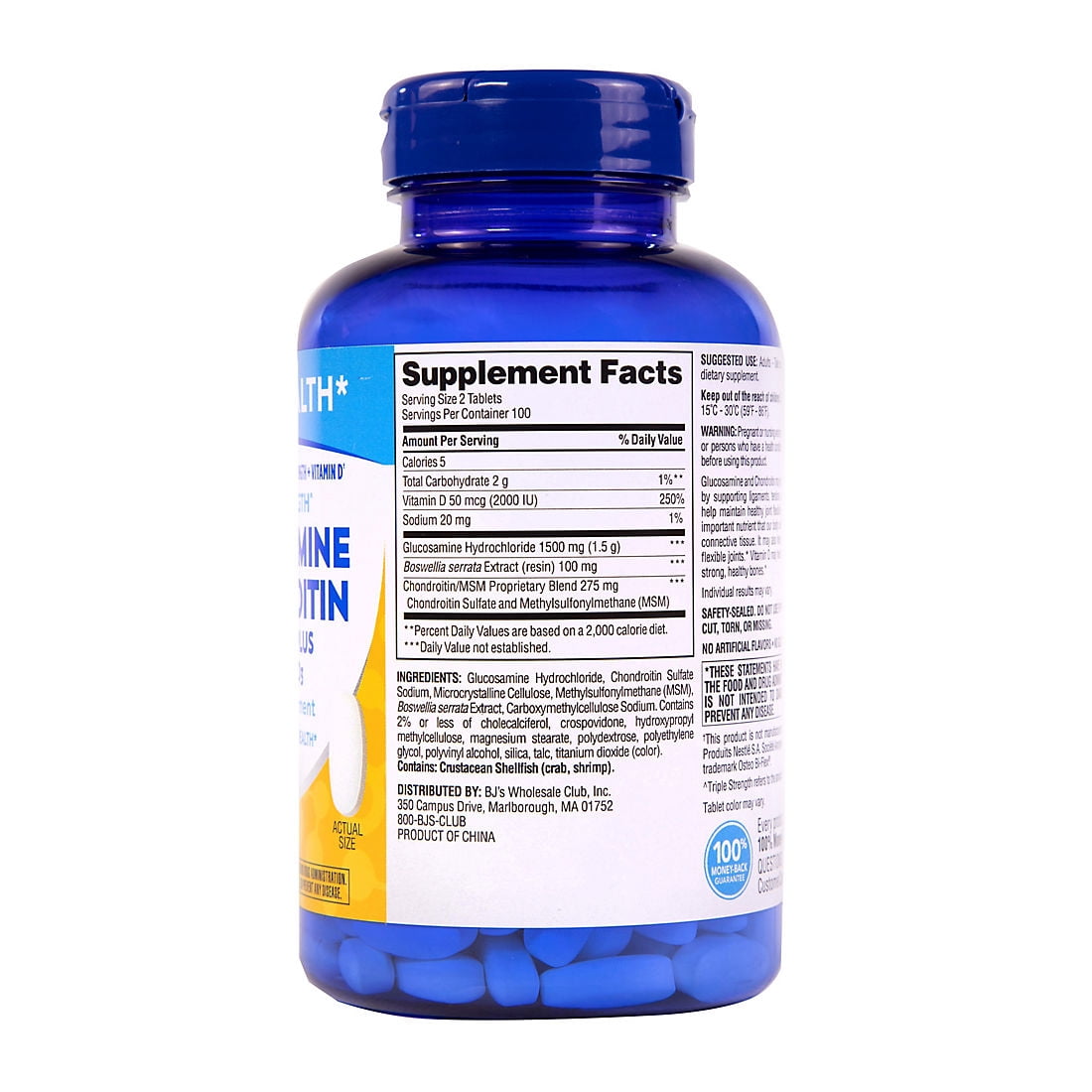 Berkley Jensen Triple Strength Glucosamine Chondroitin with MSM + Vitamin D3 Supplement Tablets, 200 ct.