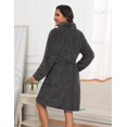 thumbnail image 5 of Ekouaer Black Bathrobe for Women Fleece Plush Robes Knee Length Warm Ladies Sleep Robe Jacquard Sleepwear with Pockets, 5 of 6