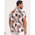 thumbnail image 3 of DARING DIVA Men's Short Sleeve Button Down Camp Collar Leaf Print Shirts L White Brown, 3 of 7