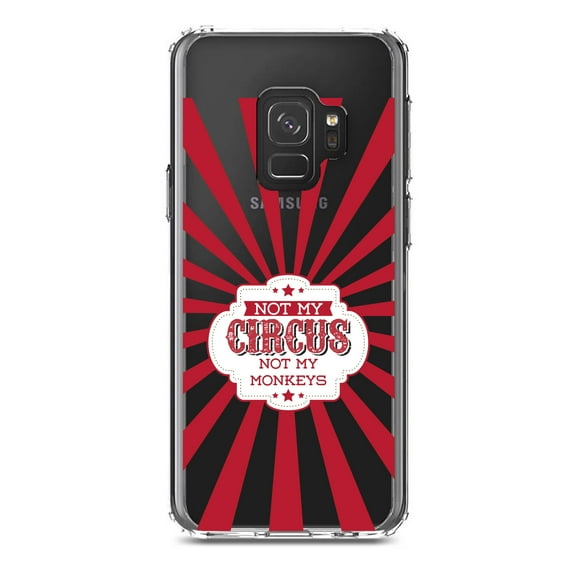 DistinctInk Clear Shockproof Hybrid Case for Samsung Galaxy S9 (5.8" Screen) - TPU Bumper Acrylic Back Tempered Glass Screen Protector - Not My Circus, Not My Monkeys