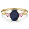 thumbnail image 3 of Gem Stone King 10K Yellow Gold Blue Sapphire and Pink Lab Grown Diamond 3-Stone Ring for Women | 2.06 Cttw | Oval 8X6MM | Gemstone September Birthstone | Size 8, 3 of 6