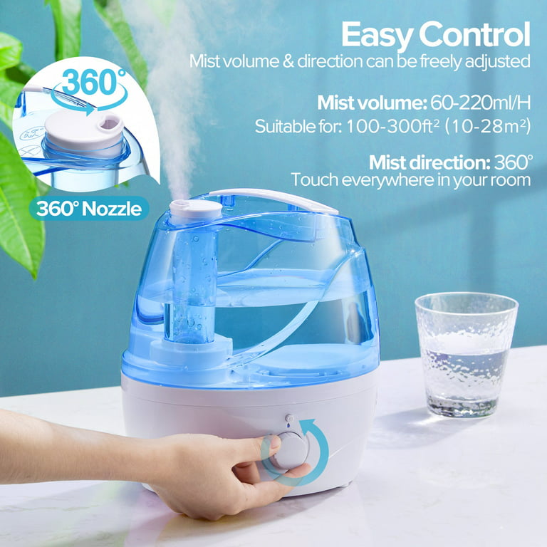  Cool Mist Humidifiers for Bedroom - 2.2L Water Tank, Baby,  Office, Quiet Ultrasonic Air Vaporizer, Adjustable Mist Level, 360 Nozzle  Rotation, Auto-Shut Off, Large Area Humidifier Easy Fill and Clean 