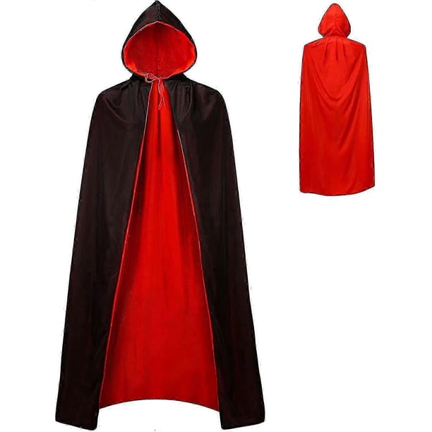 Vampire Cape Cloak Unisex Halloween Cloak Costume Black And Red Reversible Hooded Cloak Adult Kids 26-27s