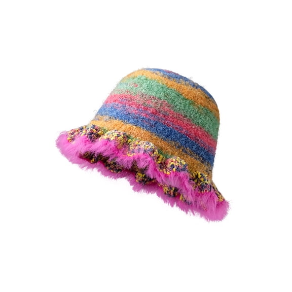 Rainbow Knitted Fisherman Hat Colorful Gradient Stripe Cap