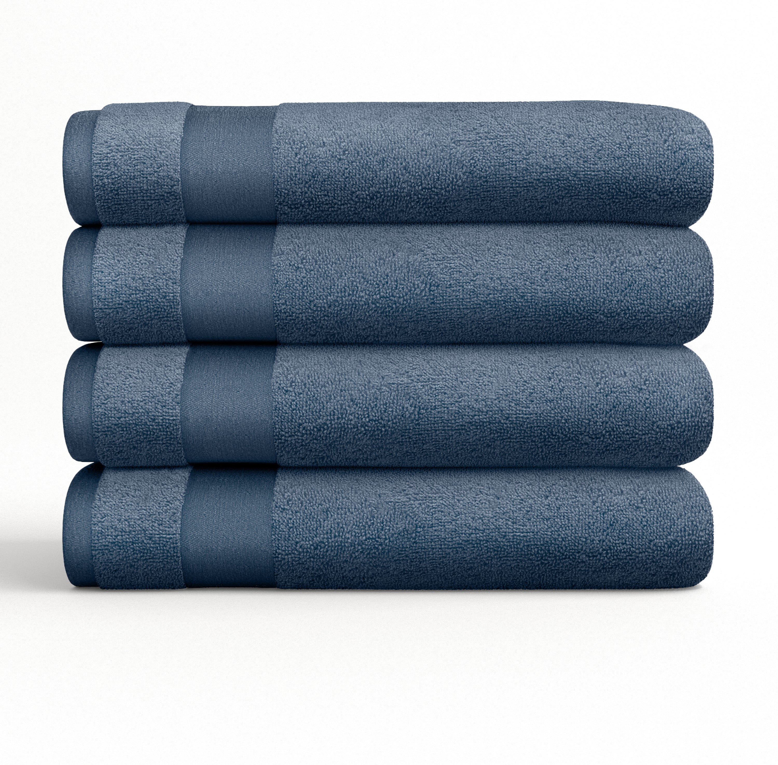 Noble Linens 4 Piece Farmhouse Cotton Bath Towel Set, Navy Blue