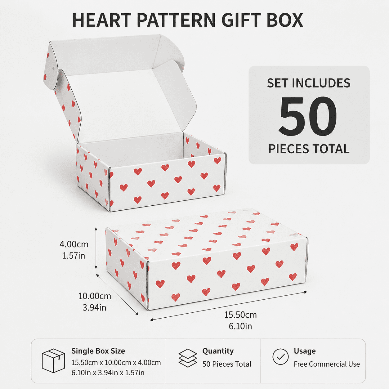 50-Pack Corrugated Cardboard Shipping Boxes with red heart pattern No-Tape Foldable Kraft Mailer Boxes for Small Business Gifts & Crafts