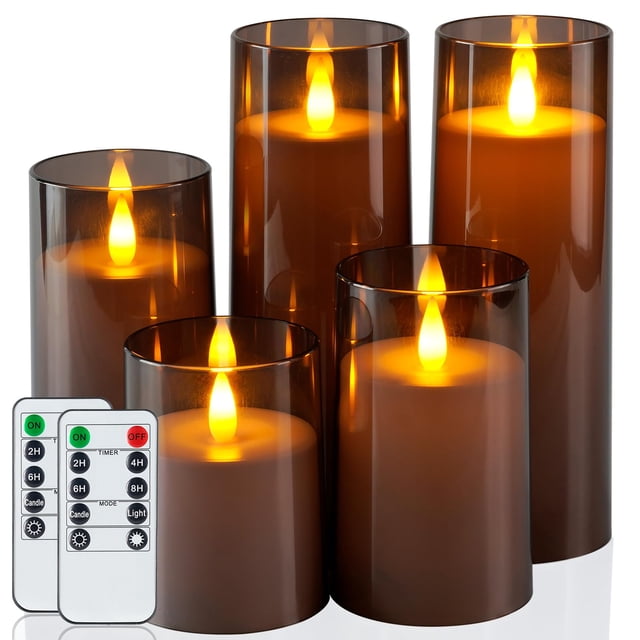 Juego de 5 velas LED sin llama de Homemory, color gris, con mando a distancia