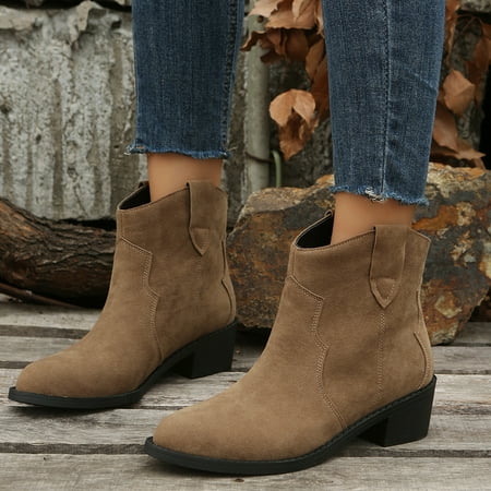 

Women‘s Ankle Boots Suede Western Cowboy Boots Chunky Heel Pointed Toe Booties