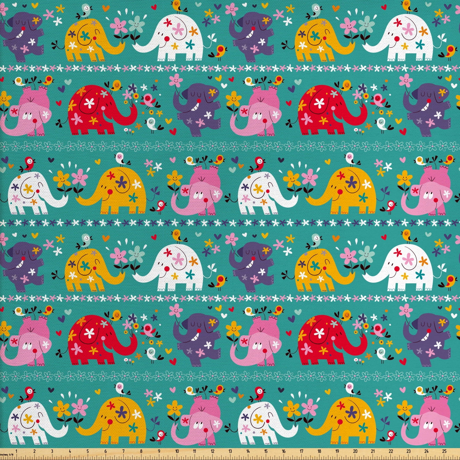 Elephant Nursery Fabric by The Yard, Joyful Kids Pattern Colorful