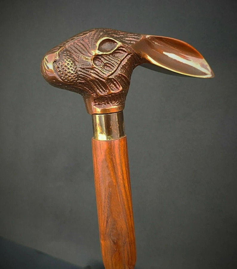 Premium Walking Stick Beautiful Antique Plated Solid Rabbit Handle Walking Canes & Crutches Buffed Polished Cane for Men & Women