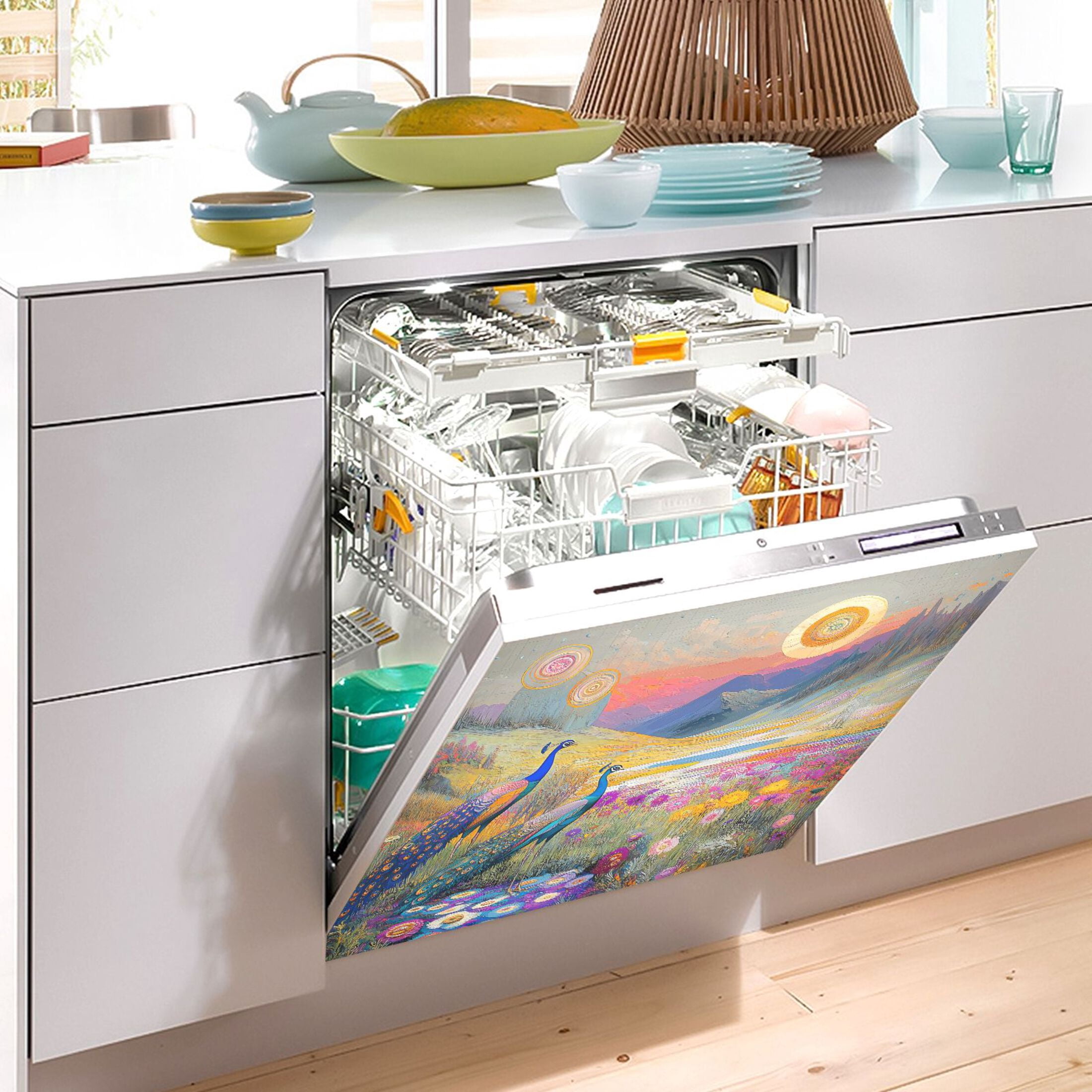 Dishwasher Magnet Cover Magnetic Fridge Door Cover Home Kitchen Decor Peacocks in Alpine Meadow 23"x 26"