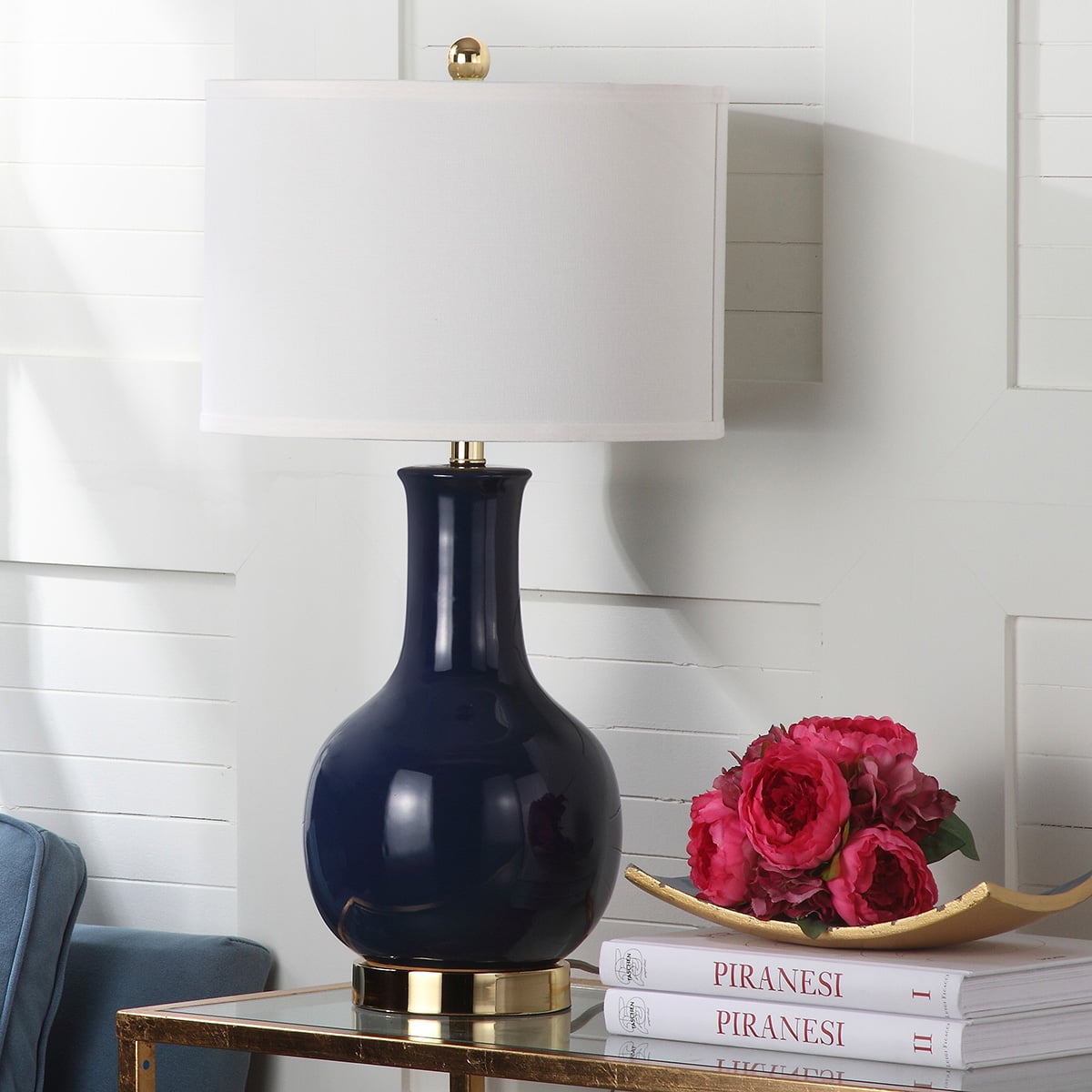 Safavieh Paris 27.5 in 1-Light Glam, Bohemian Gold Table Lamps With off-White Solid Print Shades