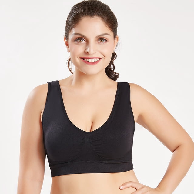 Sujetador deportivo sin aros de talla grande, Push Up/Fitness/Seamless Bra Irfora Negro/6XL