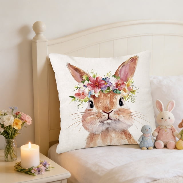 FcBaudy Easter Pillow Rabbits And Easter Egg Patterns Throw Pillow Cases Decorative Cushion Covers For Sofa Couch Home Easter Decor Linen pillowcase