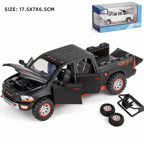 1:32 RAM Pickup Truck Alloy Model with Sound, Light & Spring-Back Action - Kids' Toy for Adventurous Play