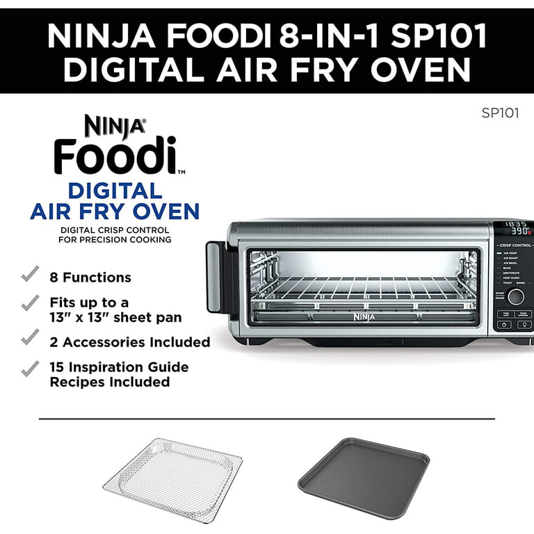 Restored Ninja SP101 Foodi 8-in-1 Digital Air Fry, Large Toaster Oven,  Flip-Away for Storage, Dehydrate, Keep Warm, 1800 Watts, XL Capacity,  (Stainless Steel) (Refurbished) 