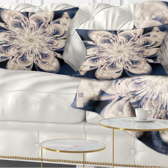 Designart White Fractal Flower - Modern Floral Throw Pillow - 12x20