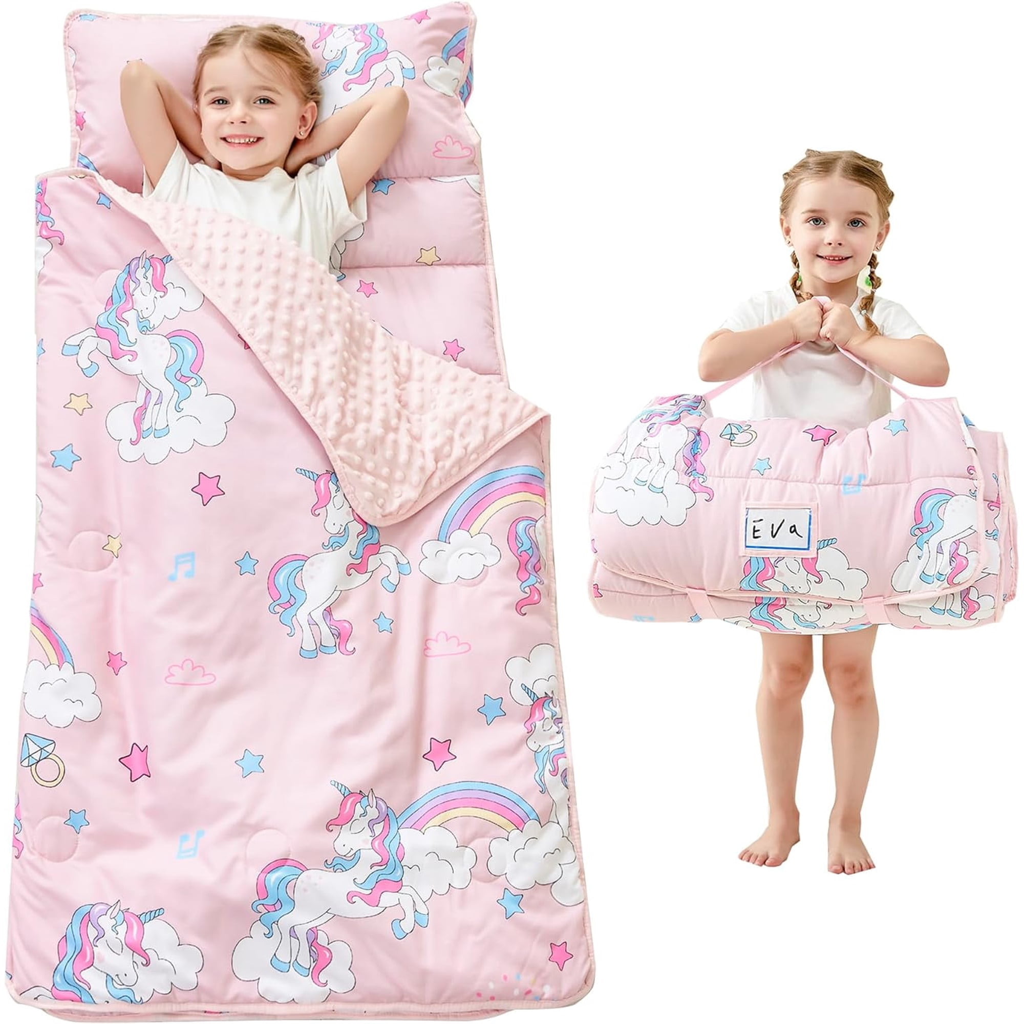 Toddler Nap Mat with Pillow and Blanket, Extra Large Rolled Napping Mats,Slumber Bags for Boys Girls,Kids Sleeping Bag for Daycare, Preschool Travel Camping
